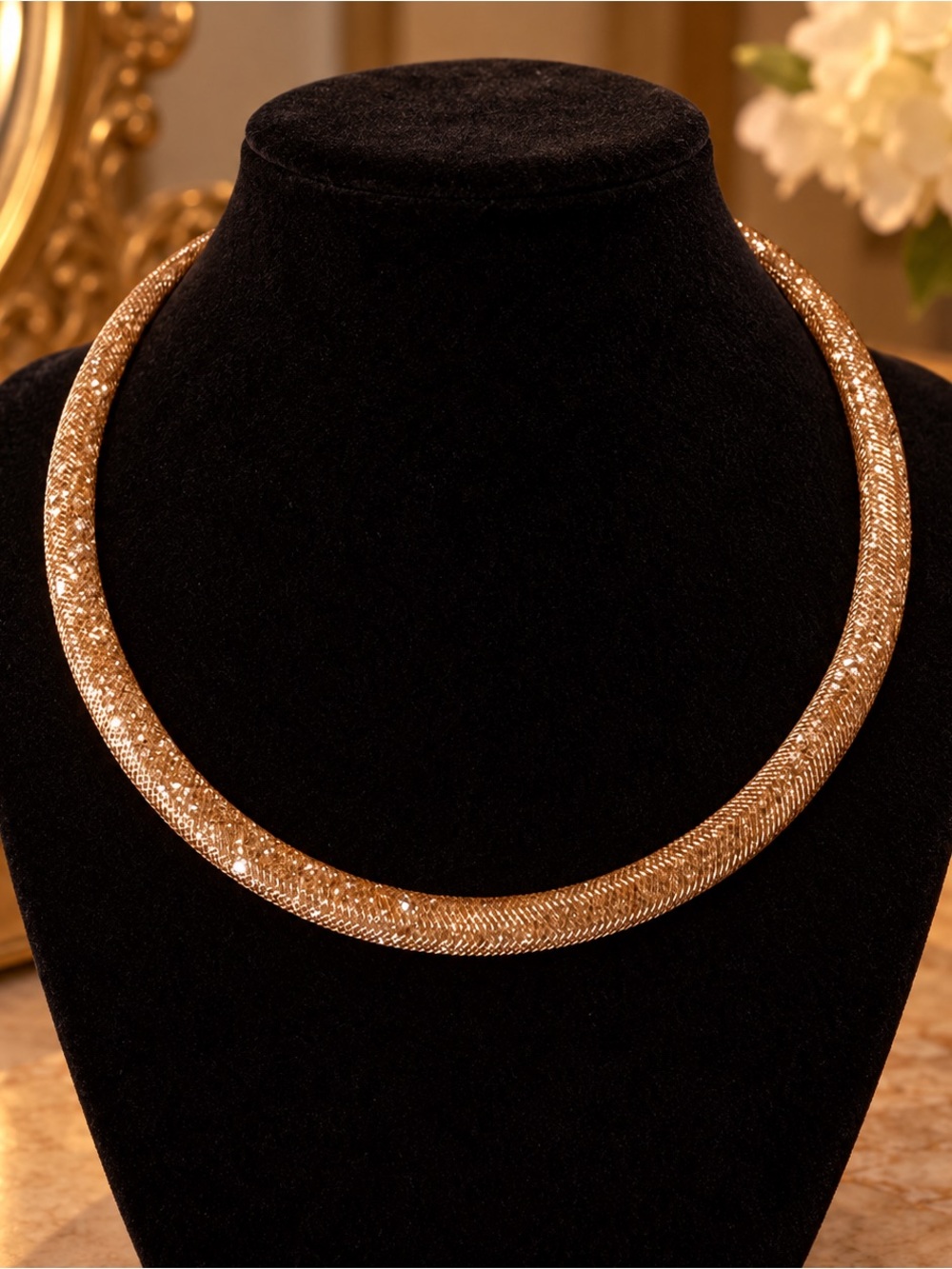 Swarovski Stardust Gold-Tone Crystal Mesh Necklace – 16 Inches
